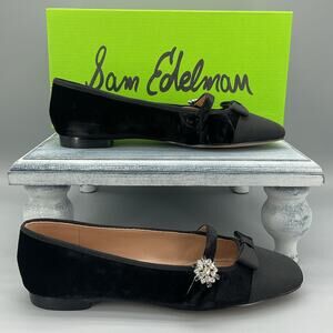 NEW Sam Edelman Women’s Madi Mary Jane Flats Black Velvet Size 6.5M